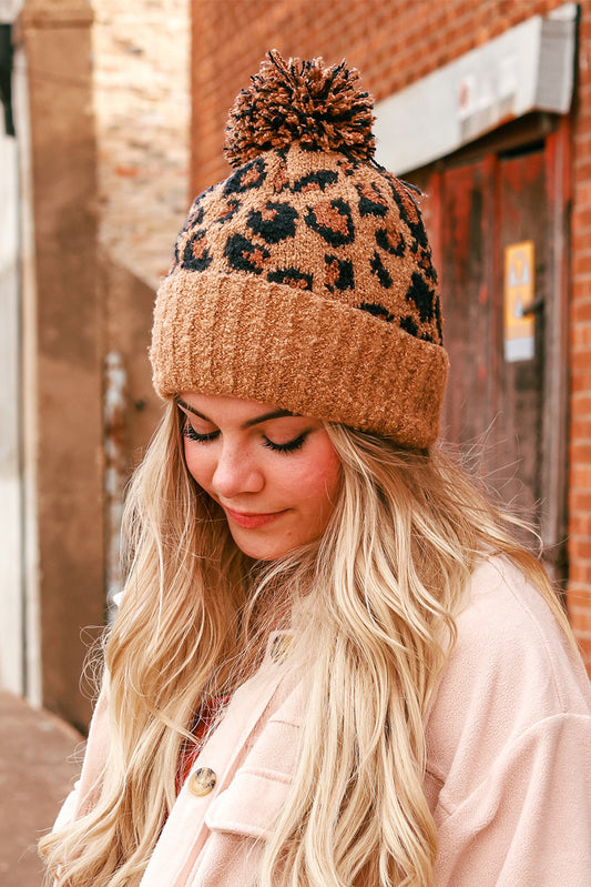 Brown Winter Warm Thickened Leopard Print Fashion Jacquard Plush Hat Hats & Caps JT's Designer Fashion