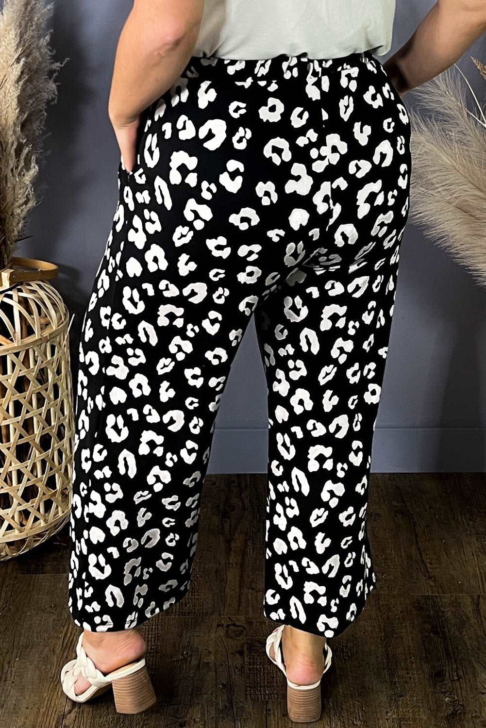 Leopard Leopard Print Wide Leg Pockets Plus Size Pants Plus Size Bottoms JT's Designer Fashion