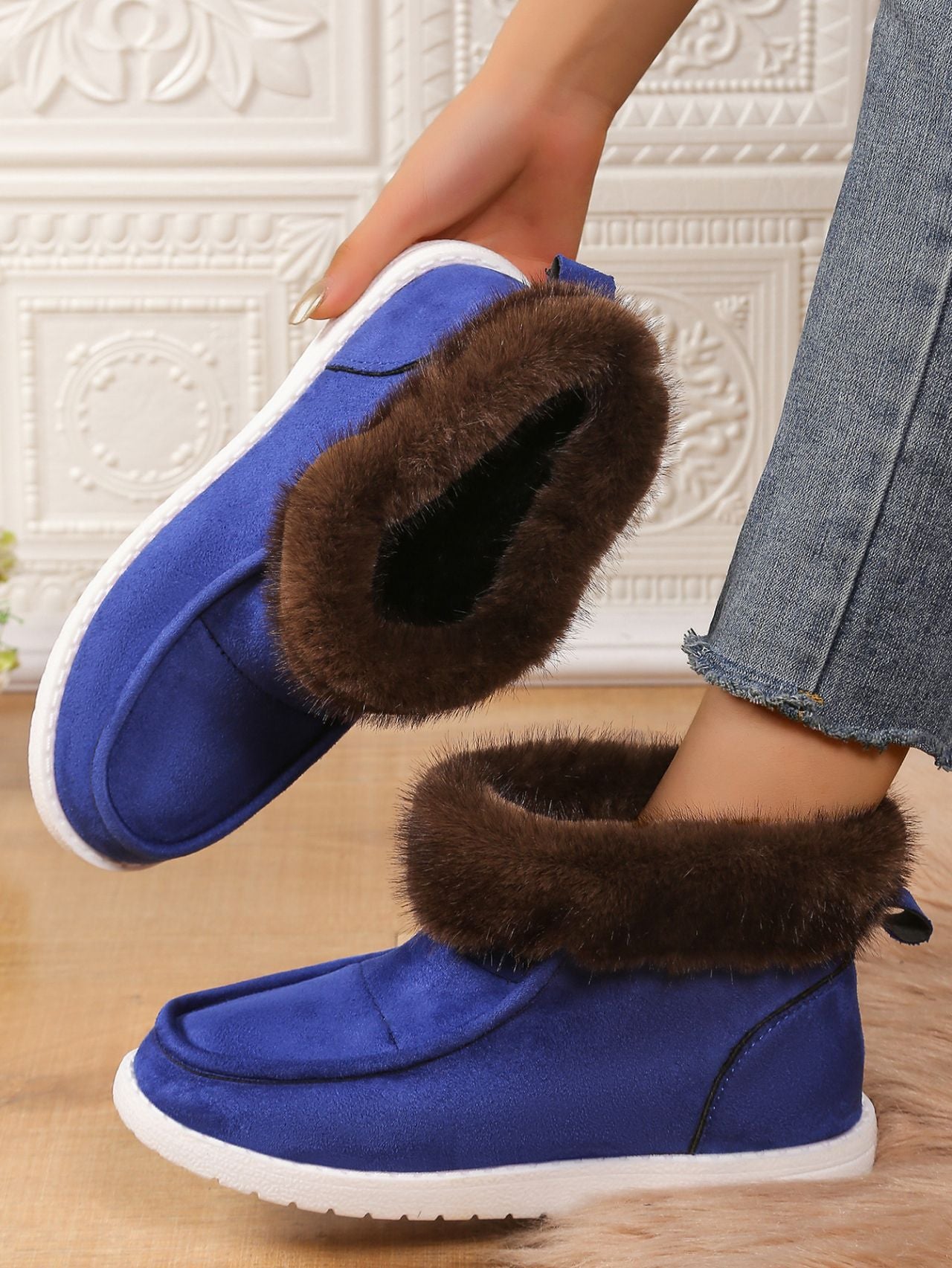 Faux Fur Suede Round Toe Sneakers Shoes JT's Designer Fashion