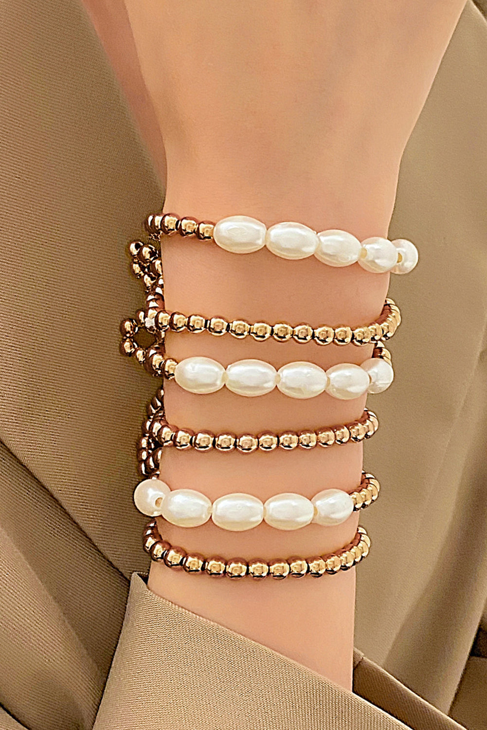 Gold Plated Pearl Beaded 6 Pcs Bracelet Set Jewelry JT's Designer Fashion