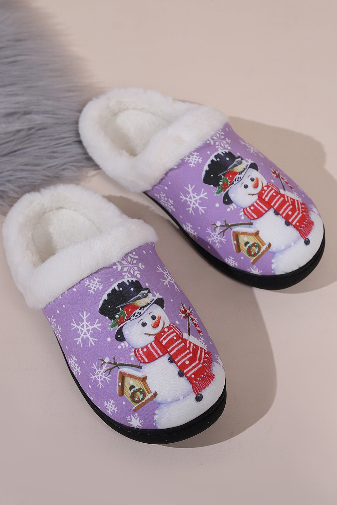 Snowman Round Toe Faux Fur Slippers Slippers JT's Designer Fashion