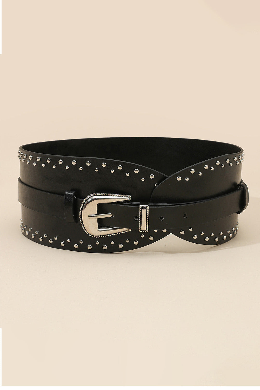 Black Studded Faux Leather Wide Belt Other Accessories JT's Designer Fashion