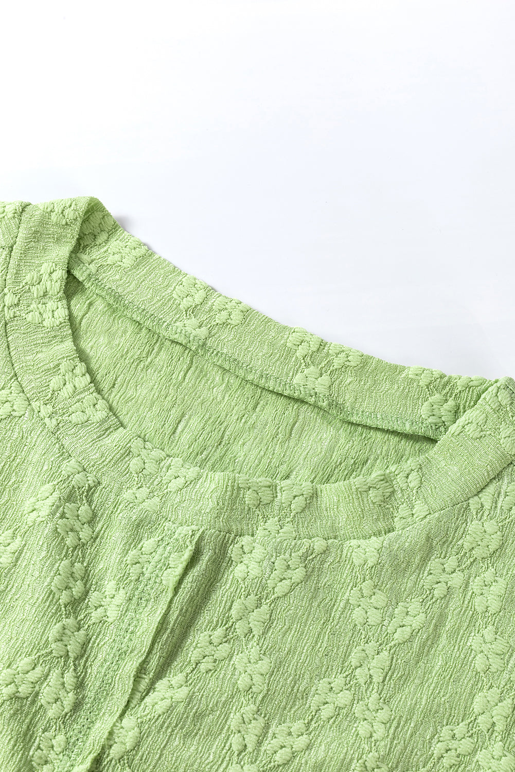 Light Green Solid Color Textured Side Split Crew Neck Blouse Blouses & Shirts JT's Designer Fashion