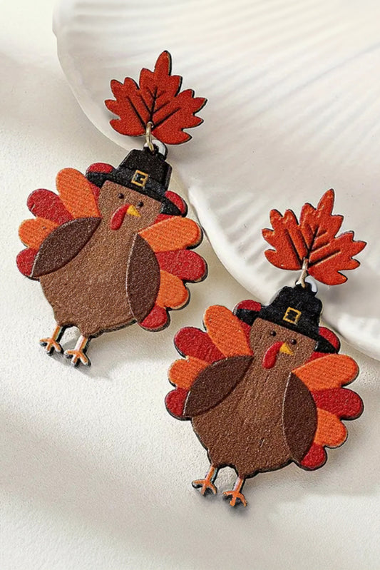 Racing Red Thanksgiving Turkey Leaf Pattern Dangle Earrings Jewelry JT's Designer Fashion