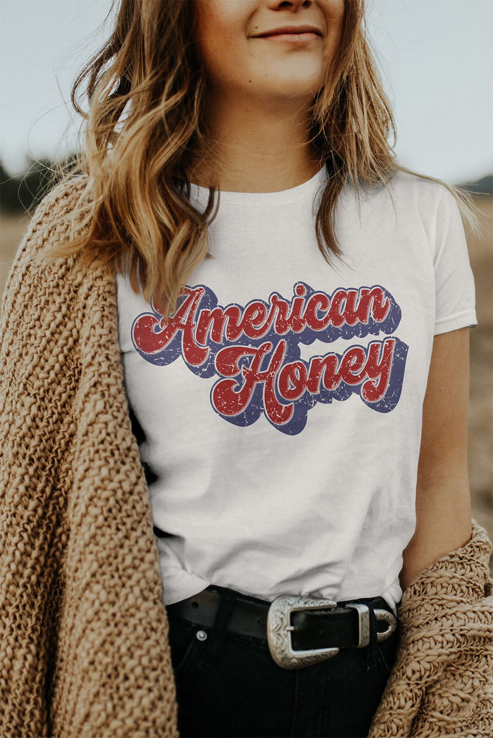 White American Honey Graphic Casual Tee Graphic Tees JT's Designer Fashion