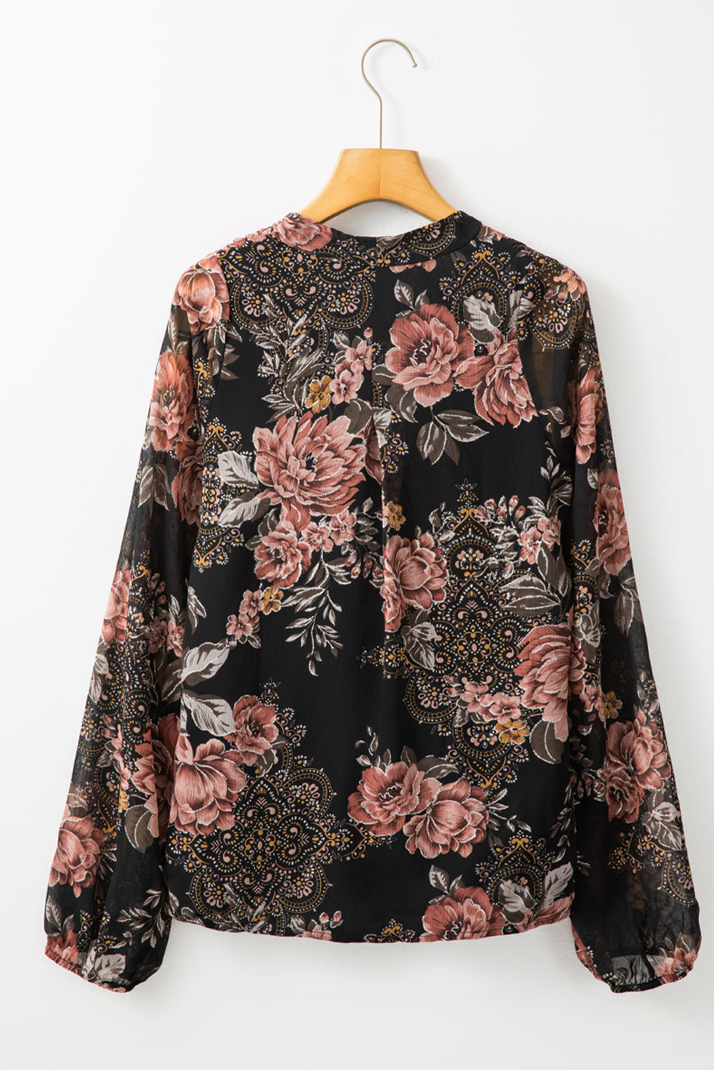 Black Floral Print Criss Cross V Neck Balloon Sleeve Blouse Blouses & Shirts JT's Designer Fashion