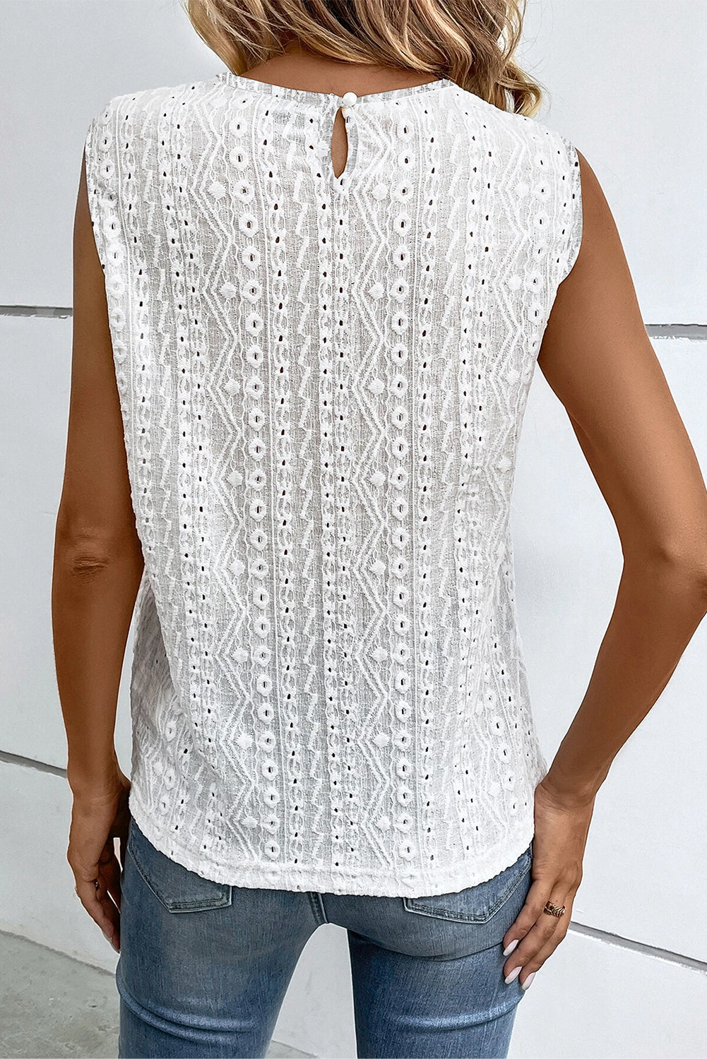 White Sheer Lace Splicing Keyhole Back Curvy Tank Top Plus Size JT's Designer Fashion