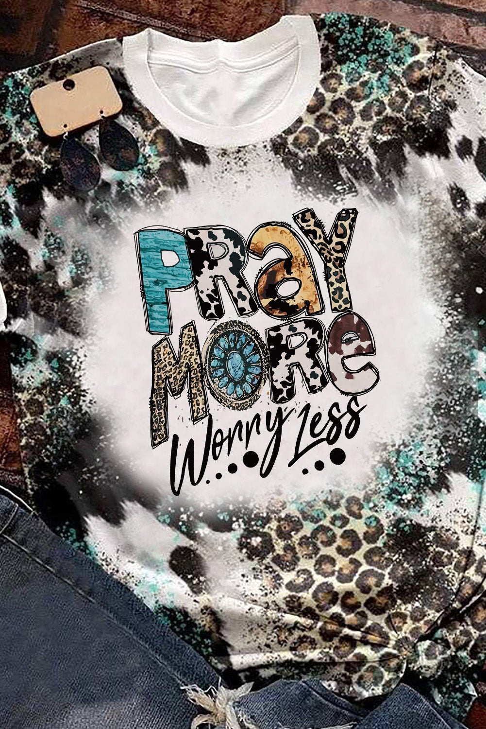 Leopard Pray More Graphic Western Fashion Dyed T-shirt Graphic Tees JT's Designer Fashion