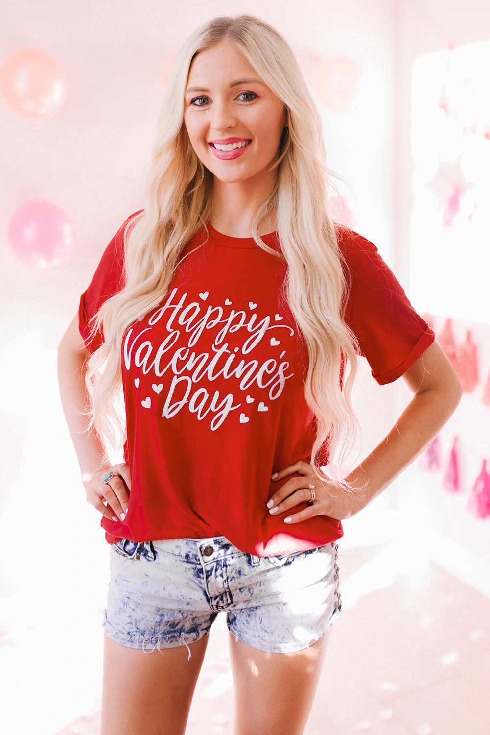 Fiery Red Happy Valentine's Day Heart Graphic Tee Graphic Tees JT's Designer Fashion