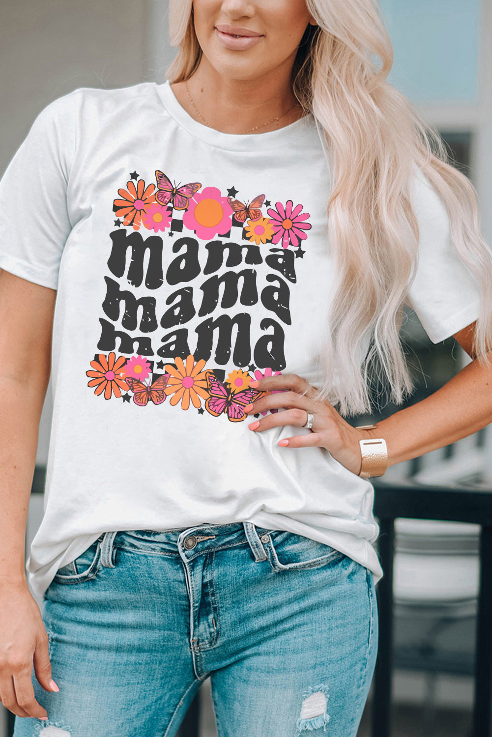 White Retro mama Flower Graphic T Shirt Graphic Tees JT's Designer Fashion