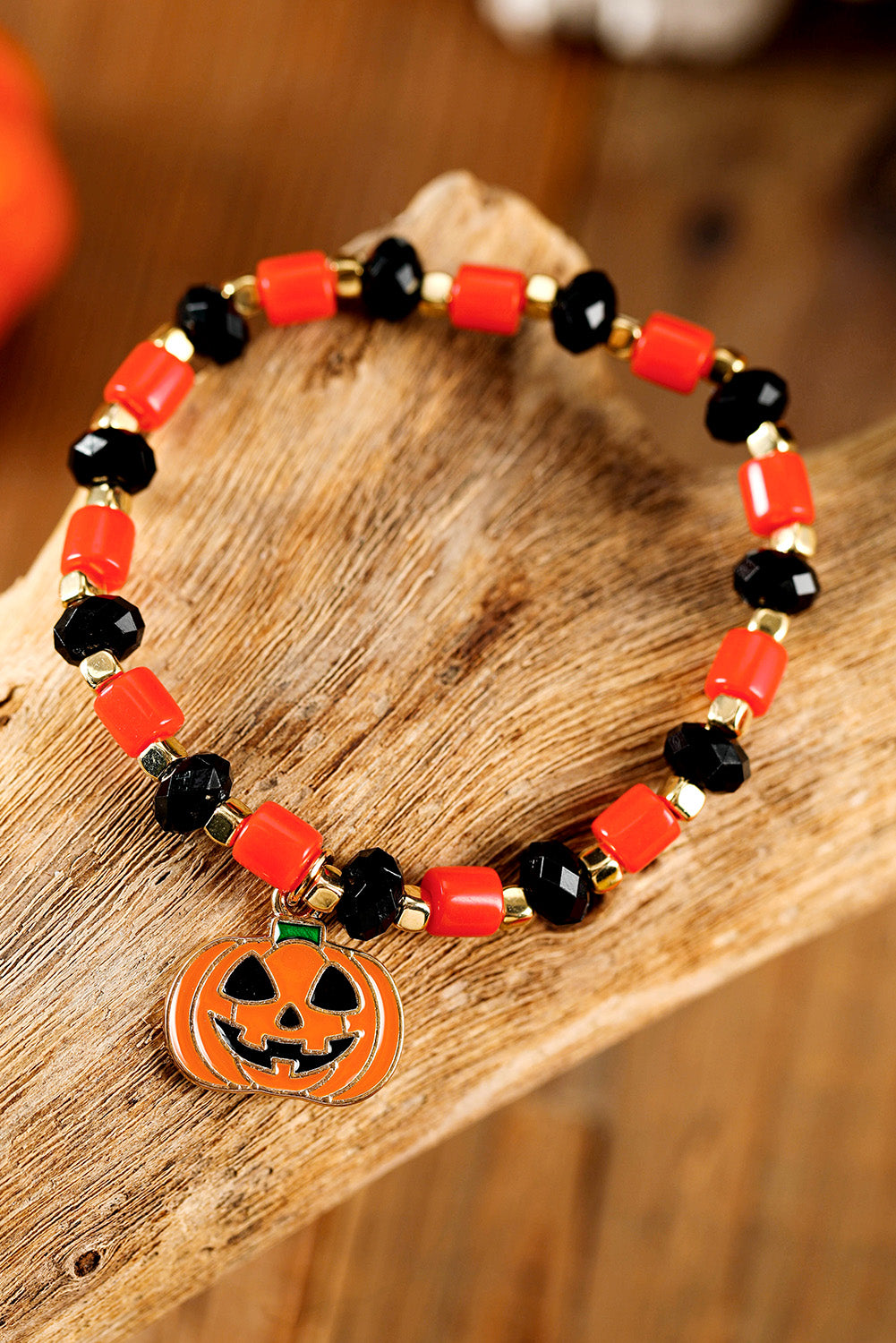 Russet Orange Jack-o-lantern Halloween Beaded Bracelet Jewelry JT's Designer Fashion