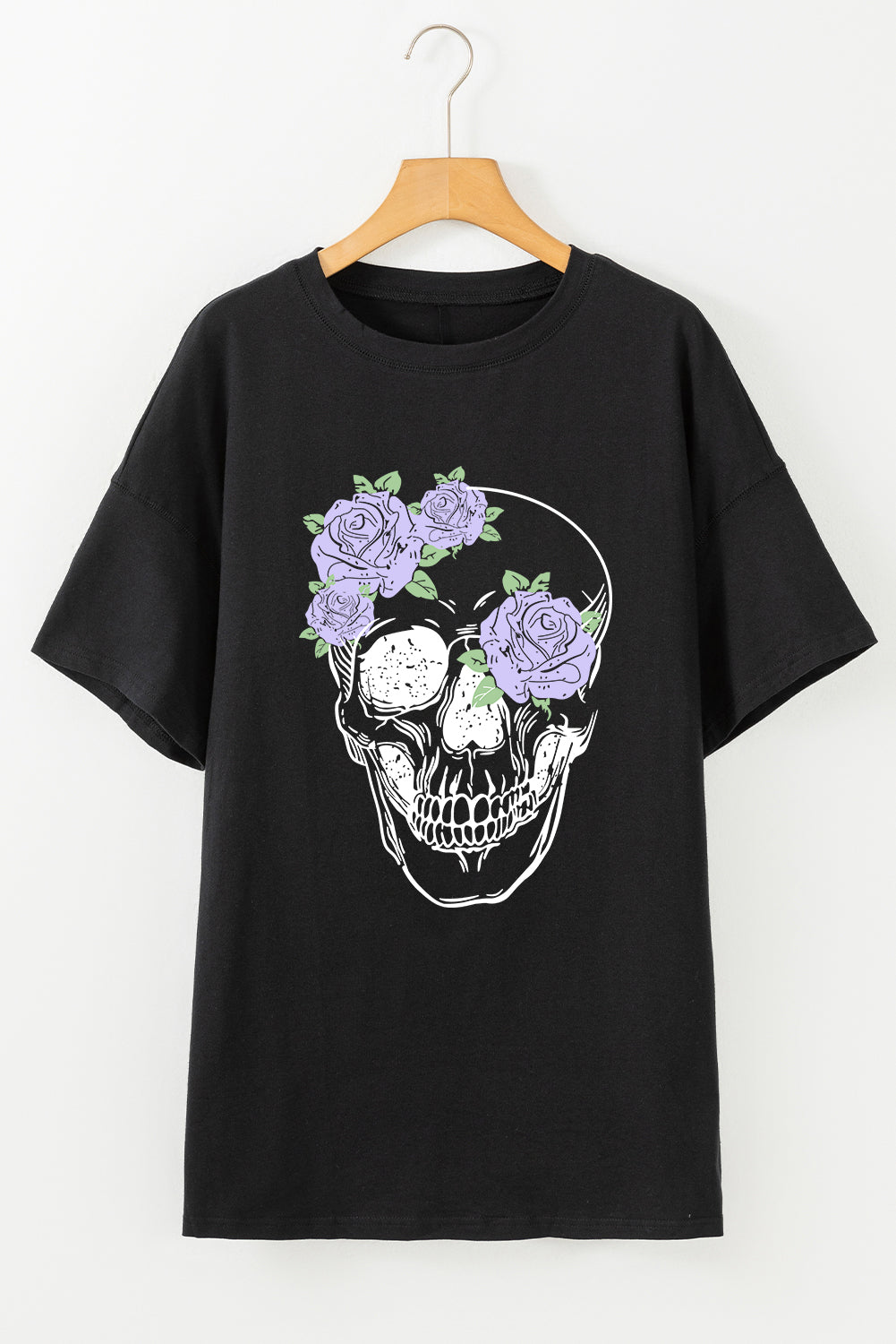 Black Floral Skull Graphic Halloween Tunic T Shirt Graphic Tees JT's Designer Fashion