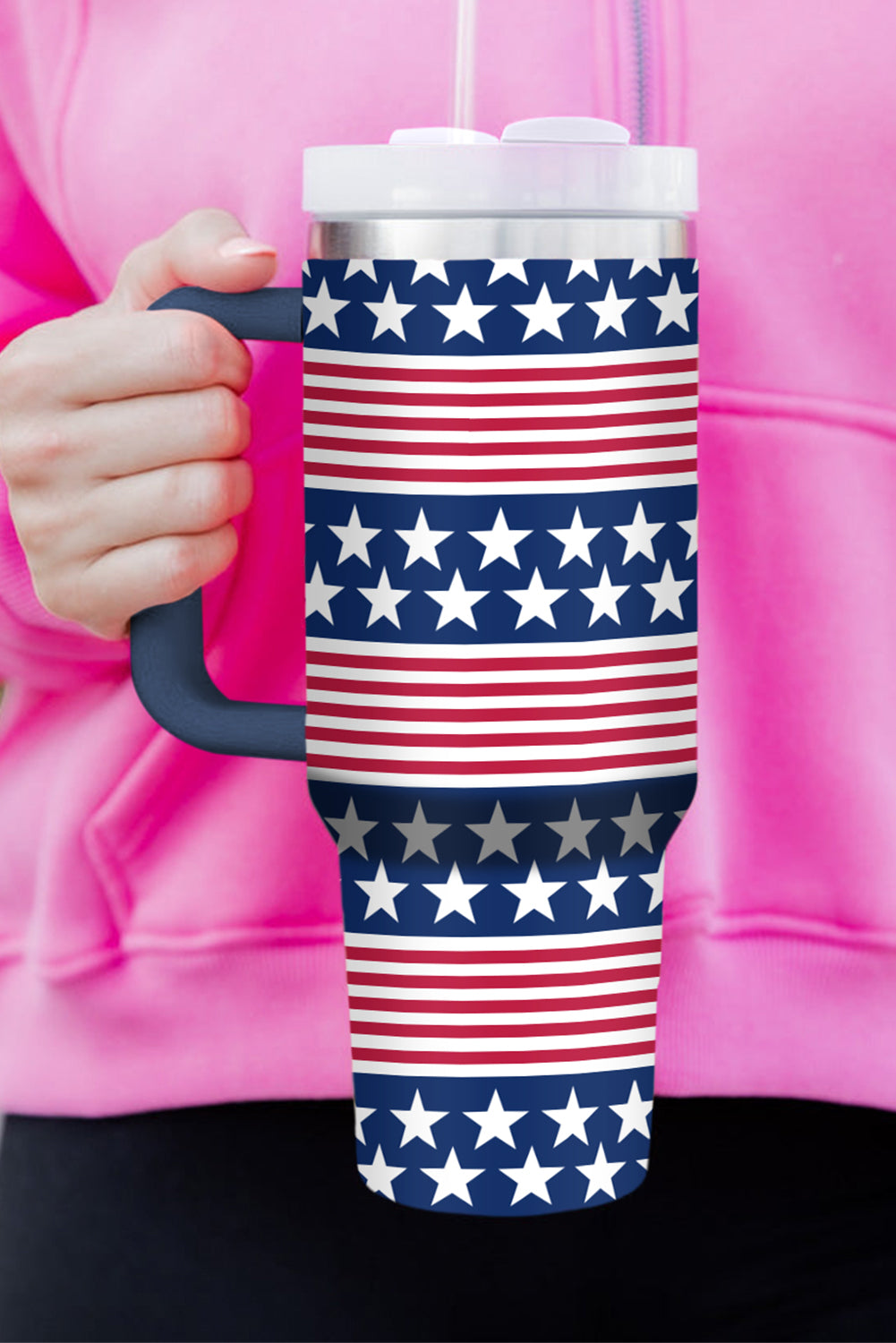 Bluing Stars and Stripes Print Handled Thermos Cup 40oz Tumblers JT's Designer Fashion