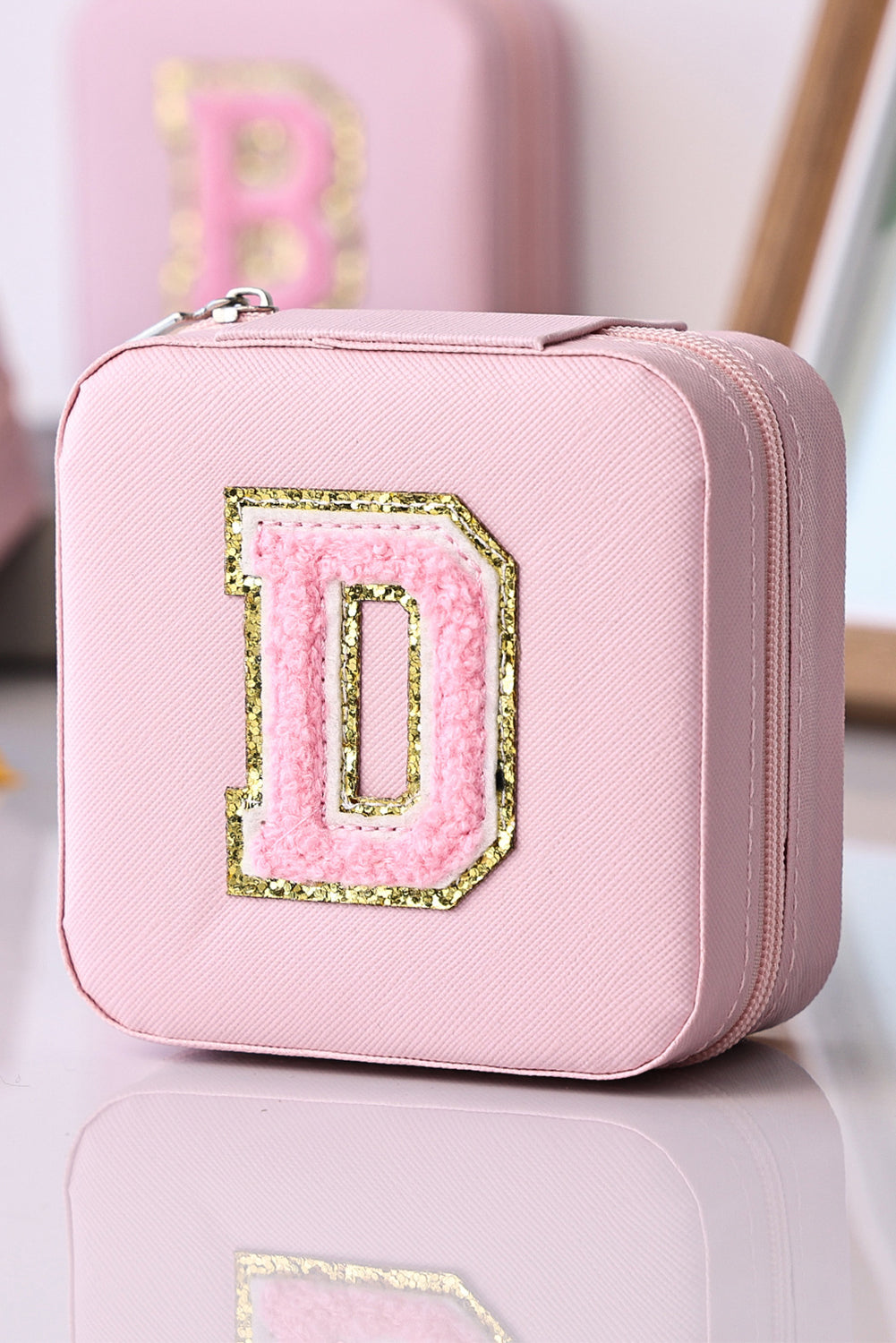 Pink Chenille D Letter Organized Jewelry Box Other Accessories JT's Designer Fashion