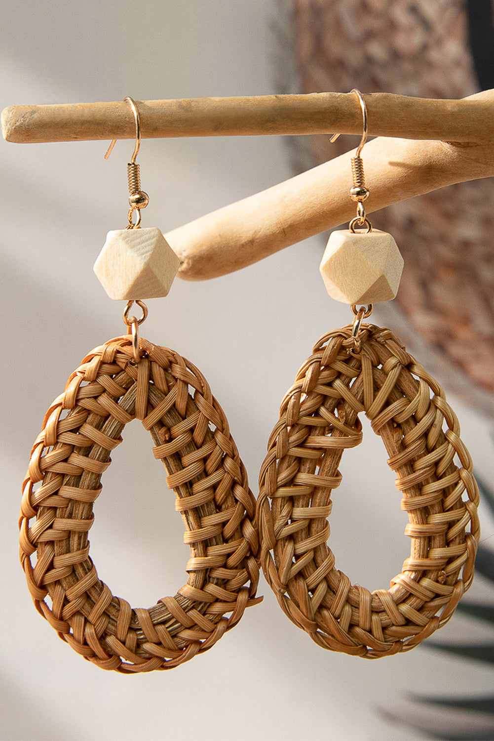 Beige Woven Waterdrop Shape Hook Earrings Jewelry JT's Designer Fashion