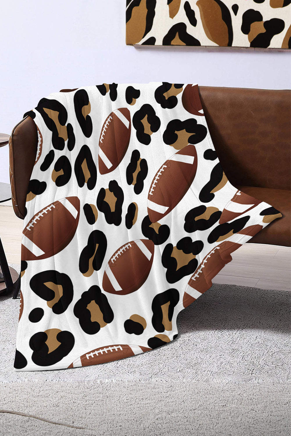 White Leopard & Rugby Print Flannel Blanket 130*150cm Other Accessories JT's Designer Fashion