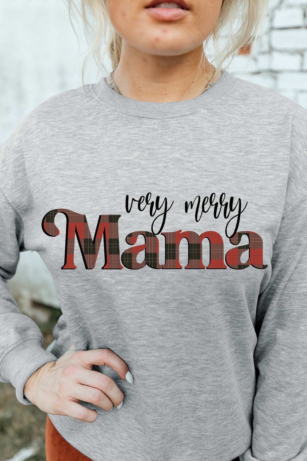 Gray Very Merry Mama Christmas Fashion Sweatshirt Graphic Sweatshirts JT's Designer Fashion