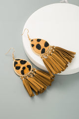 honey gold Boho Leopard Print Tasseled Hook Earrings Jewelry JT's Designer Fashion