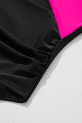 Rose Red Crossover Colorblock Cutout One Piece Swimsuit Swimwear JT's Designer Fashion