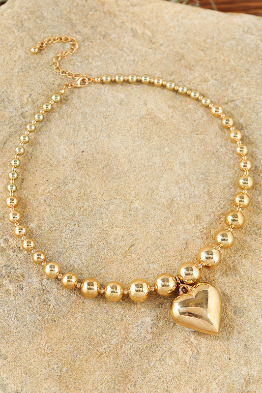 Gold Heart Shape Pendant Beaded Necklace Jewelry JT's Designer Fashion