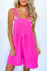 Bright Pink Solid Side Pockets Buttoned Wide Leg Overall Bottoms JT's Designer Fashion