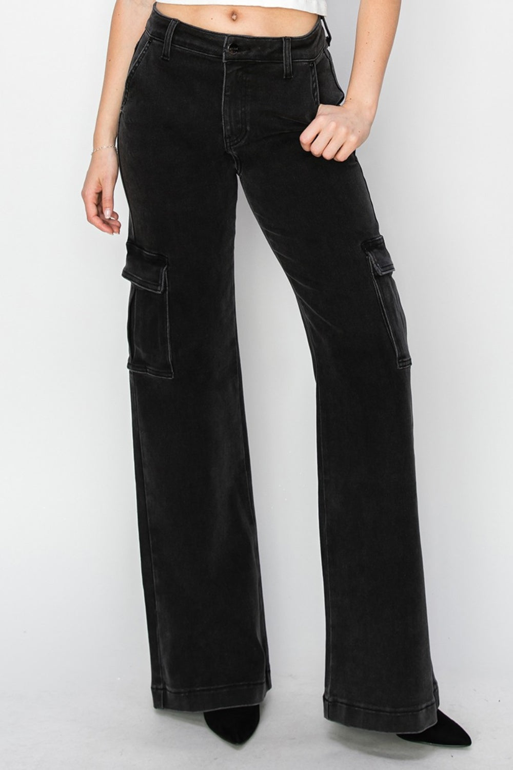 High Rise Wide Leg Cargo Jeans Black Jeans JT's Designer Fashion