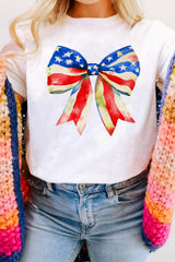 White Independence Day Splash Bow Pattern T Shirt Graphic Tees JT's Designer Fashion