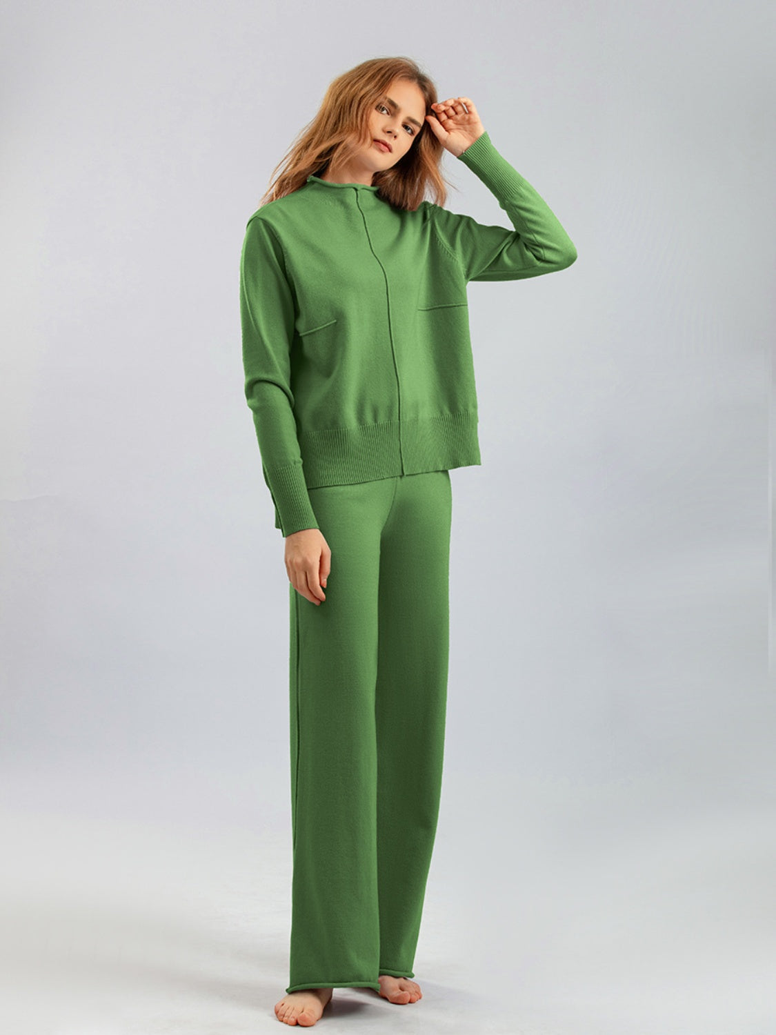 Mock Neck Long Sleeve Top and Pants Sweater Set Pant Sets JT's Designer Fashion