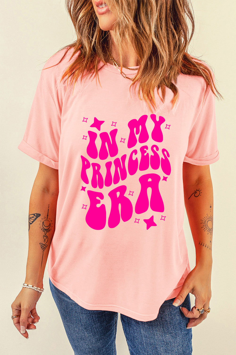 Pink In My Princess Era Graphic Cuffed Sleeve T-shirt Graphic Tees JT's Designer Fashion