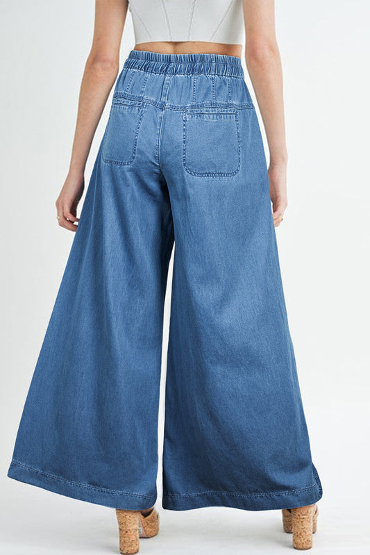 Dusk Blue Mineral Wash Button Fly Waist Wide Leg Jeans Jeans JT's Designer Fashion