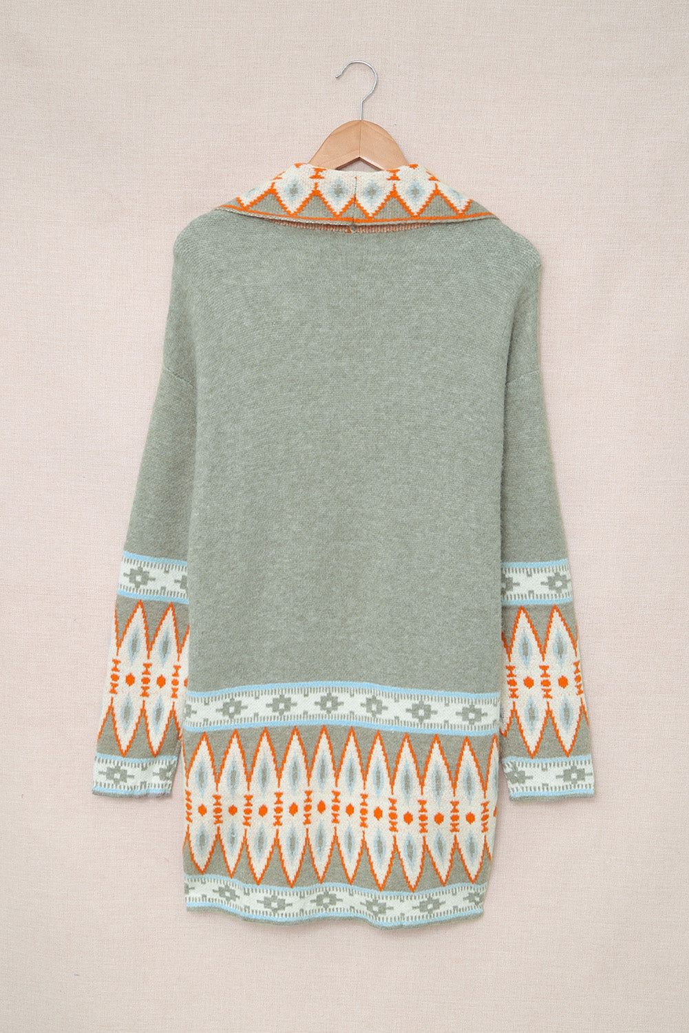 Green Aztec Print Open Front Knitted Cardigan Sweaters & Cardigans JT's Designer Fashion