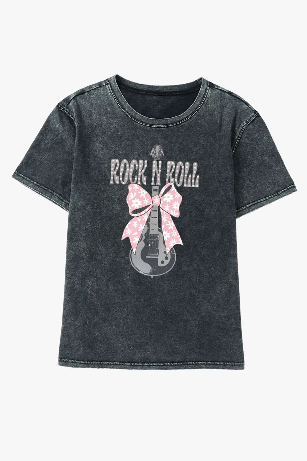 Black ROCK N ROLL Bowknot Guitar Graphic T Shirt Graphic Tees JT's Designer Fashion