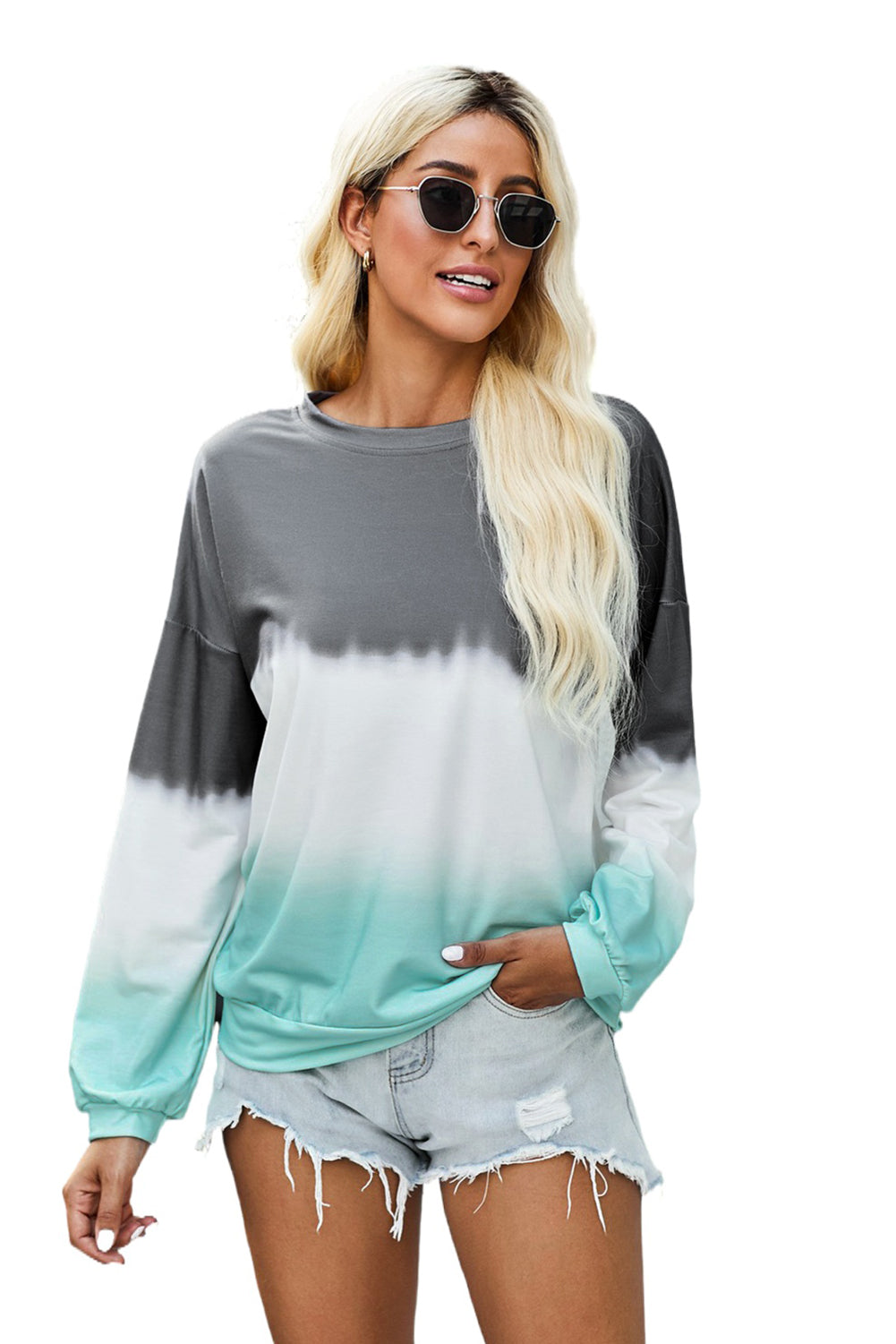 Gray Color Block Tie Dye Pullover Sweatshirt Sweatshirts & Hoodies JT's Designer Fashion