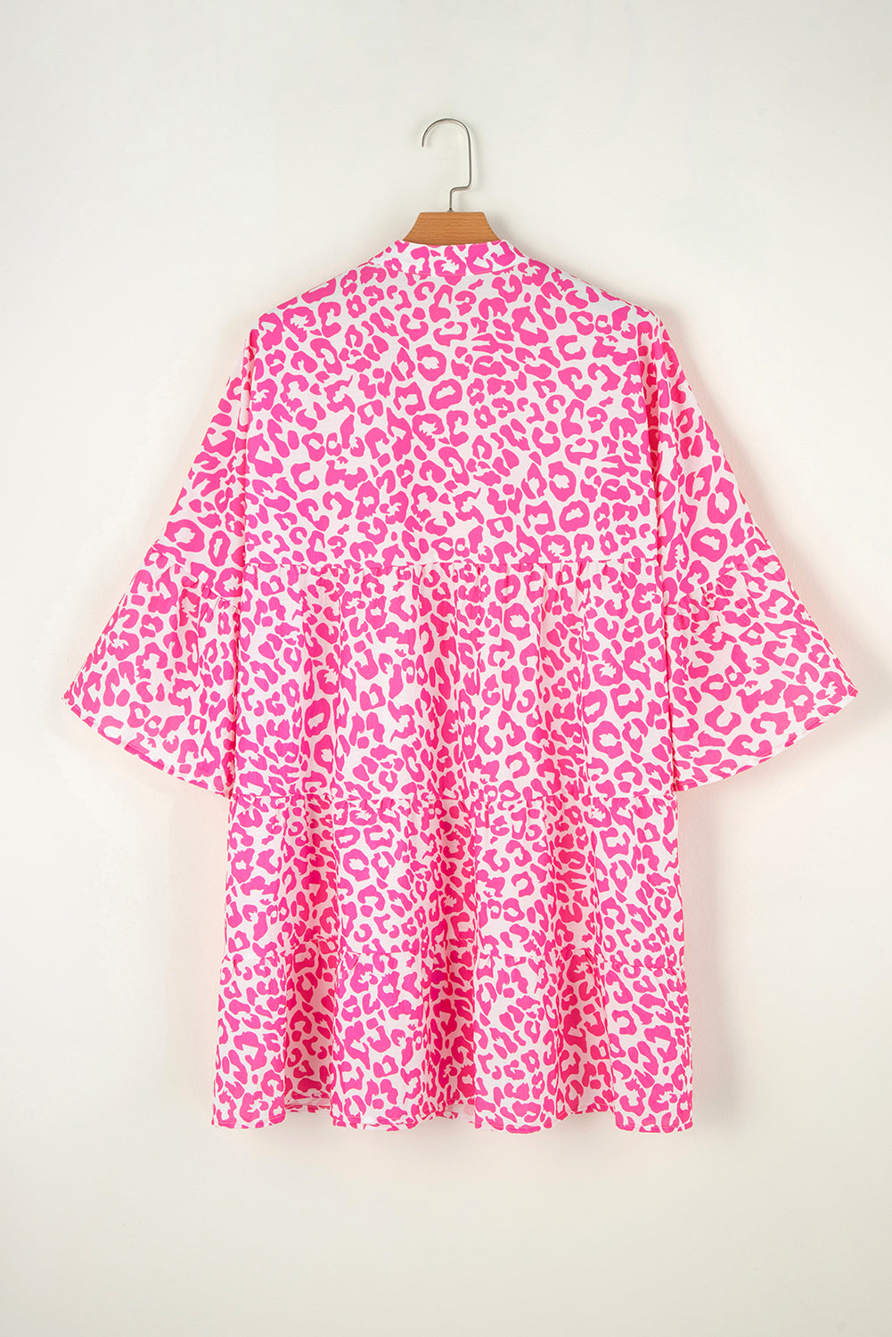 Bright Pink Leopard Printed Long Sleeve Buttoned Front Mini Dress Mini Dresses JT's Designer Fashion