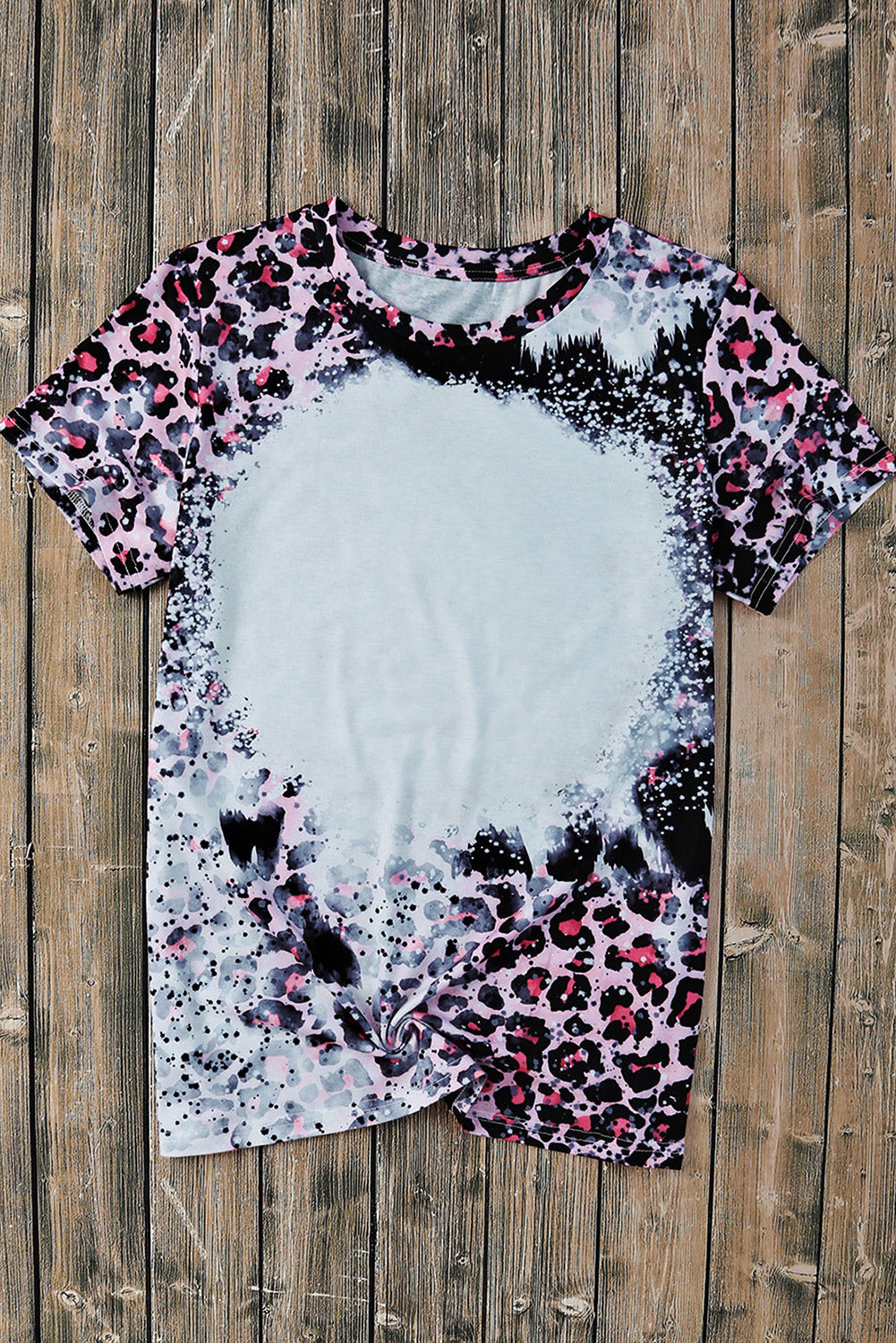 Pink Leopard Dyed Print Bleached Blank Tee Tops & Tees JT's Designer Fashion