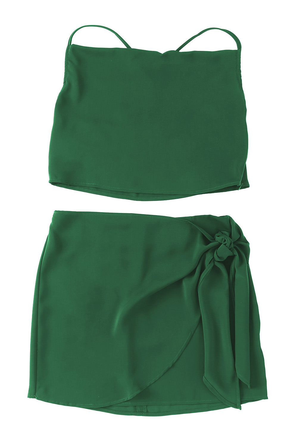 Green Drape Crop Top and Wrap Skirt Set Two Piece Dresses JT's Designer Fashion