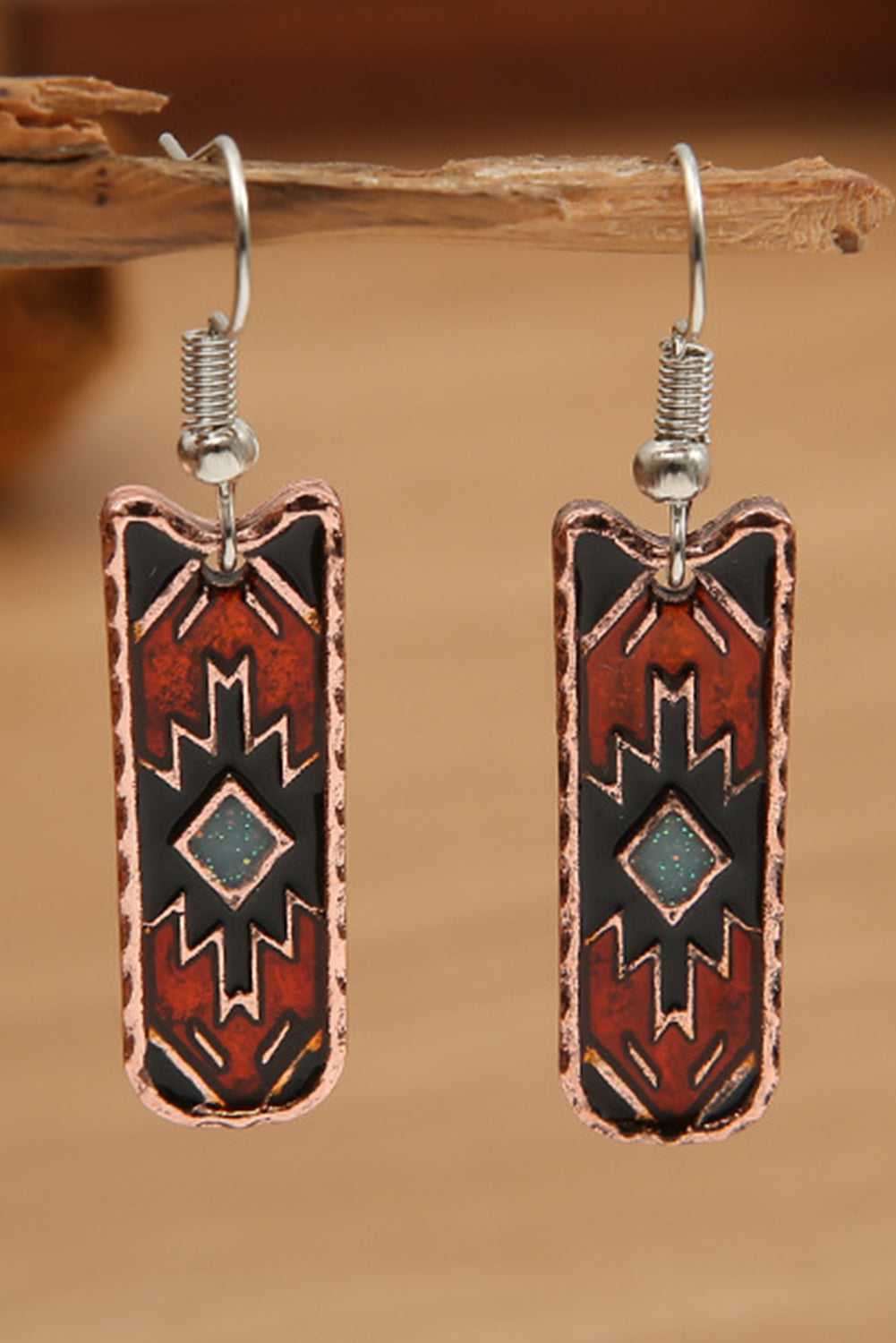 Burgundy Western Aztec Pattern Alloy Dangle Earrings Jewelry JT's Designer Fashion