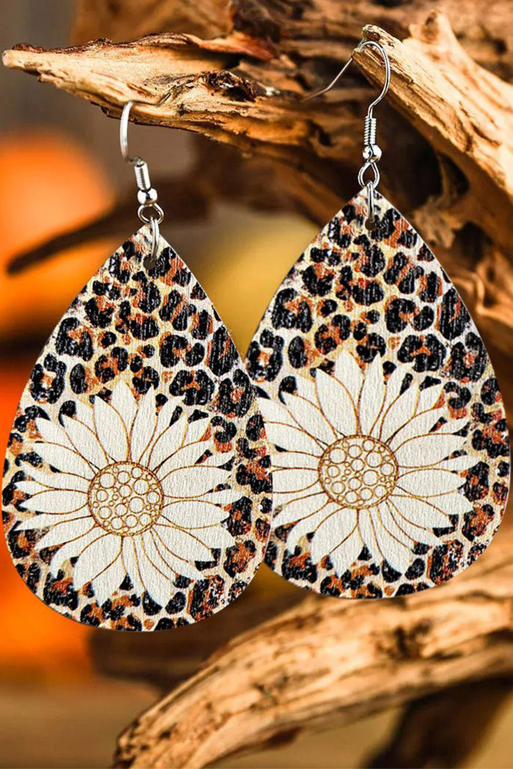 Leopard Sunflower Water Drop Earrings Jewelry JT's Designer Fashion