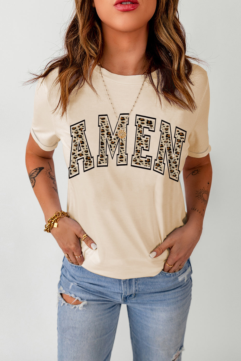 Khaki Leopard AMEN Graphic T Shirt Graphic Tees JT's Designer Fashion