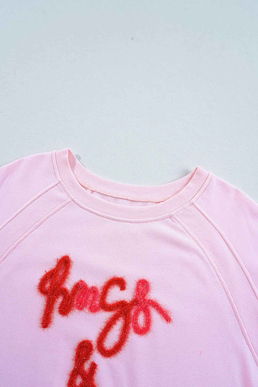 Pink Hugs and Kisses Pop Up Embroidered Raglan Sleeve Sweatshirt Sweatshirts & Hoodies JT's Designer Fashion