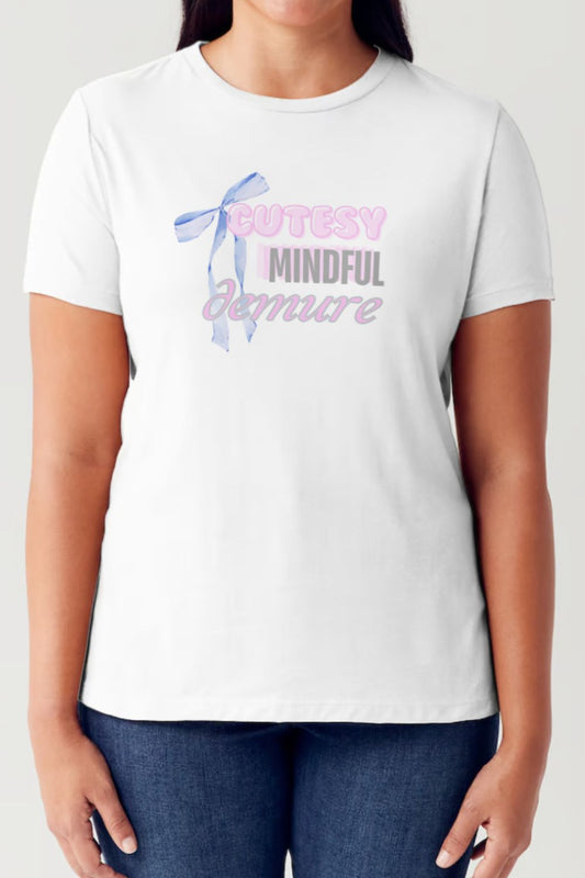 CUTESY MINDFUL DEMURE Letter Graphic Short Sleeve Tubular T-Shirt White T-Shirts JT's Designer Fashion