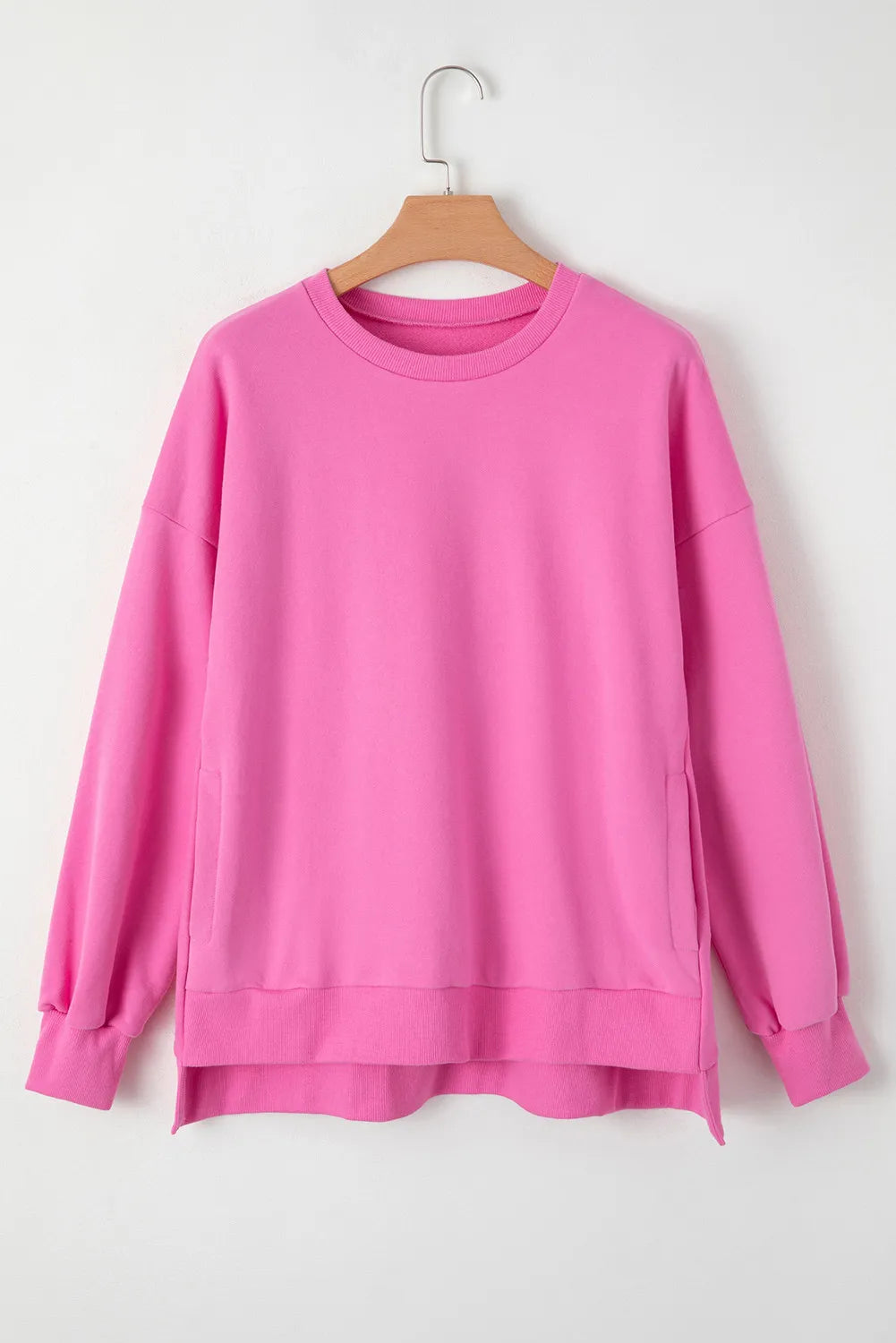 Round Neck Long Sleeve Sweatshirt Fuchsia Pink Sweatshirts & Hoodies JT's Designer Fashion