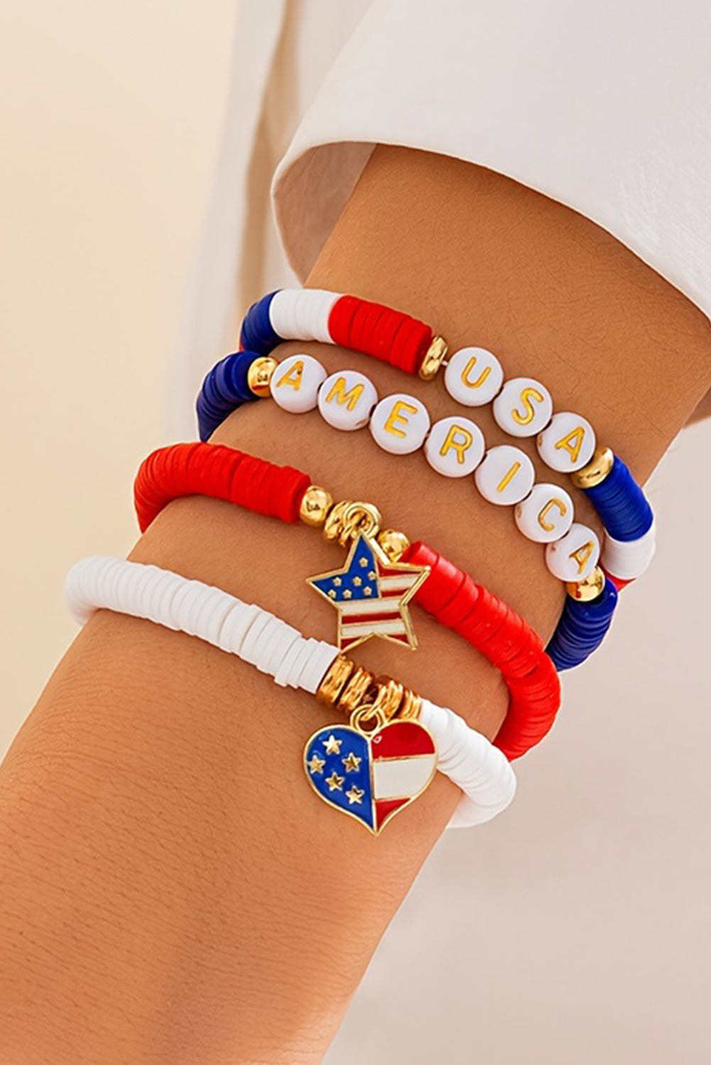 Dark Blue American Flag Pendant Letter Beaded Bracelet Set Jewelry JT's Designer Fashion