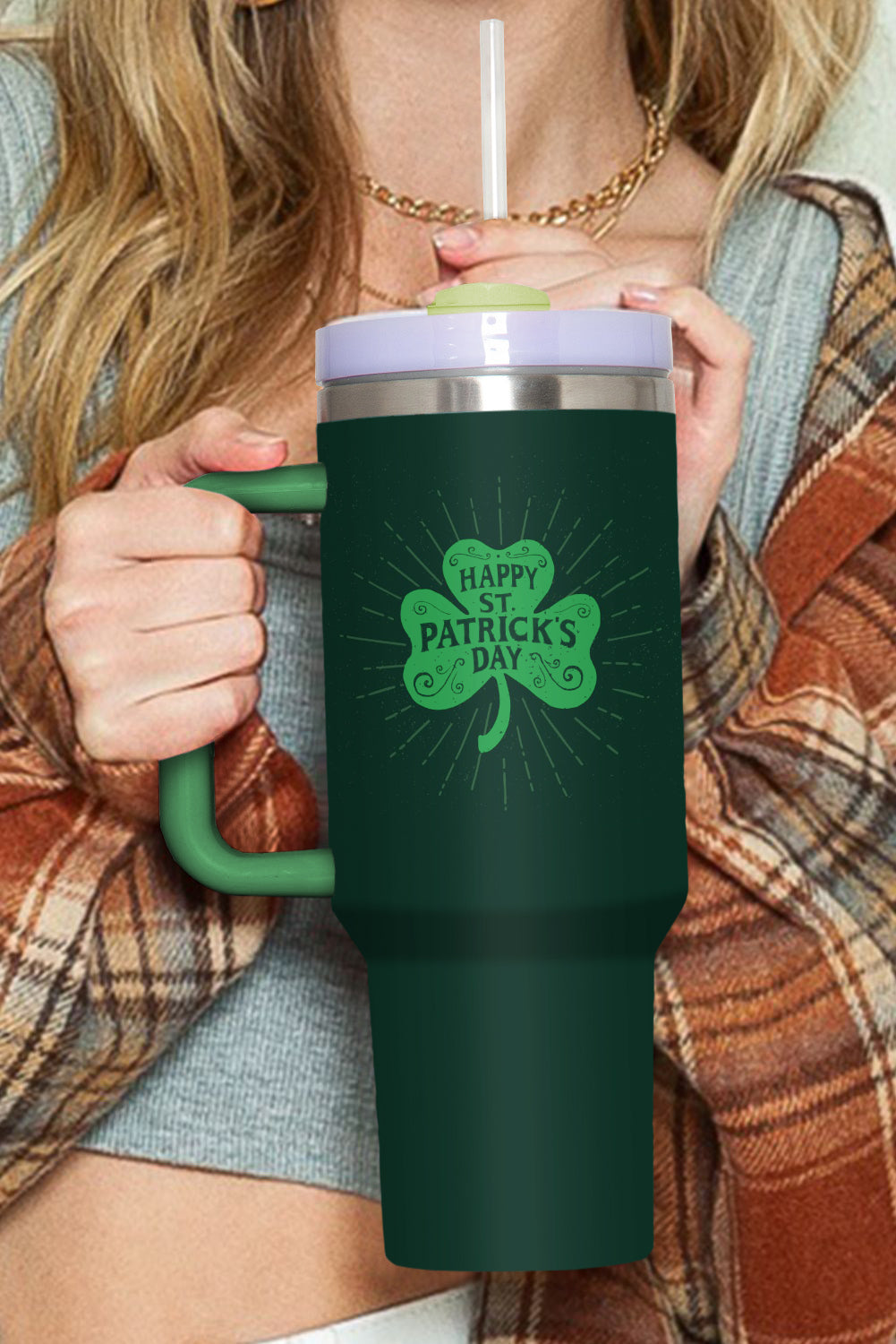 Dark Green HAPPY ST PATRICKS DAY Clover Printed Tumbler 1200ml Tumblers JT's Designer Fashion