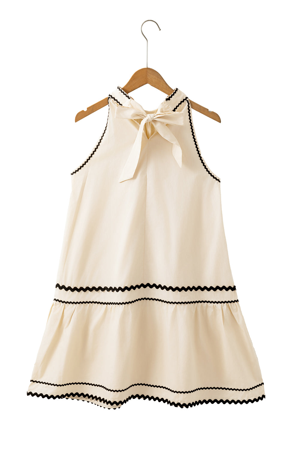 Khaki Stripe Ric Rac Trim Halter A-line Sleeveless Mini Dress Mini Dresses JT's Designer Fashion