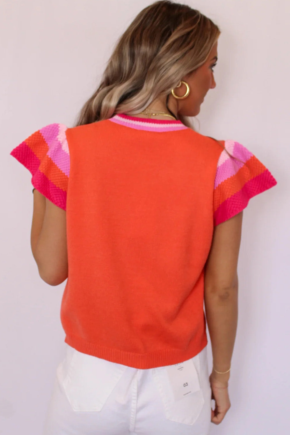 Carrot Knitted Contrast Sleeve Round Neck Tee Pre Order Sweaters & Cardigans JT's Designer Fashion