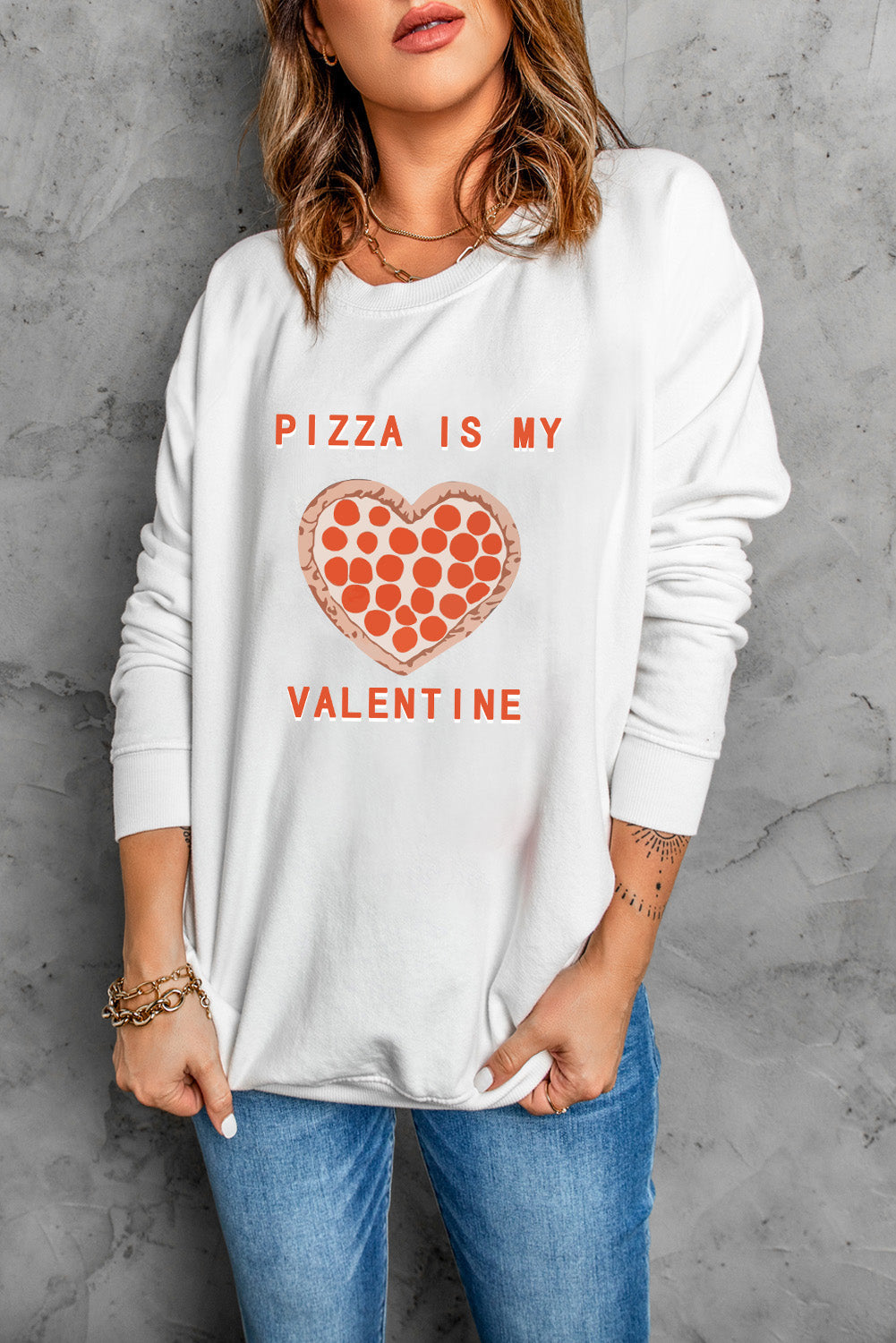 PIZZA IS MY VALENTINE Graphic Print Sweatshirt Graphic Sweatshirts JT's Designer Fashion