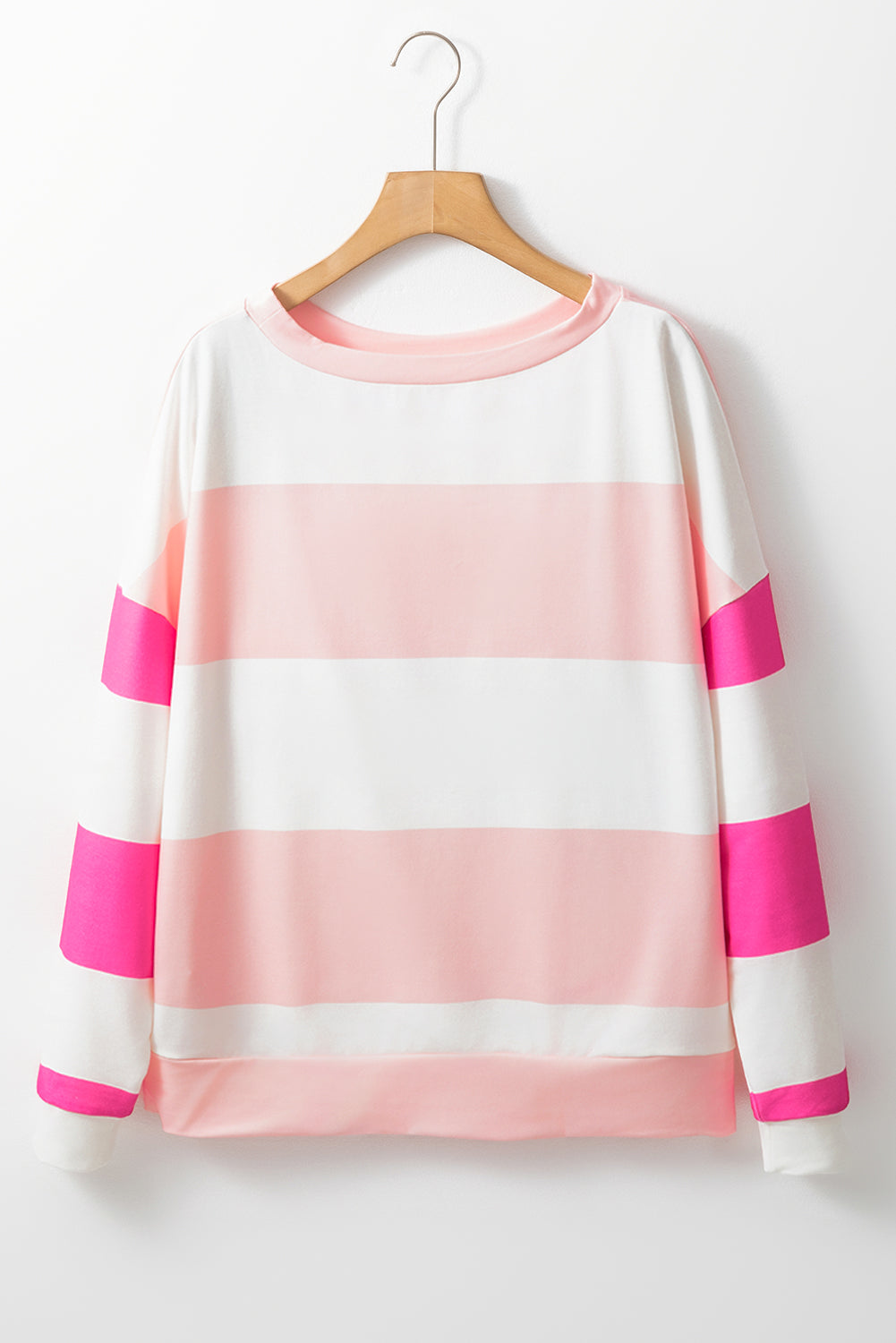 Light Pink Colorblock Striped Drop Shoulder Long Sleeve Top Long Sleeve Tops JT's Designer Fashion