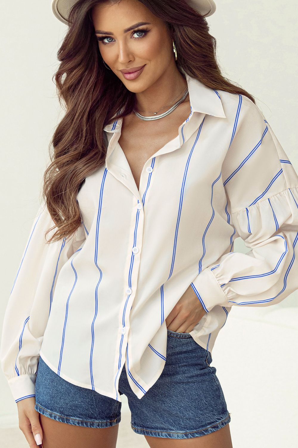 Stripe Drop Shoulder Long Sleeve Shirt Long Sleeve Tops JT's Designer Fashion