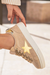 Buckskin Star Glitter Patchwork Lace-up Sneakers Women's Shoes JT's Designer Fashion